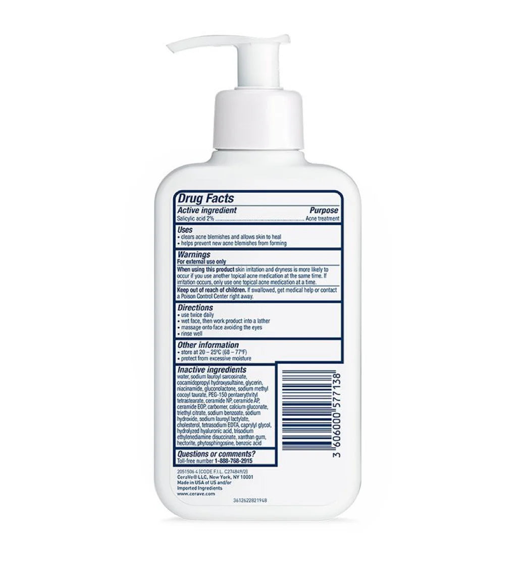 CeraVe Acne Control Cleanser Salicylic Acid 2% Oil Absorbing Technology - 237ml