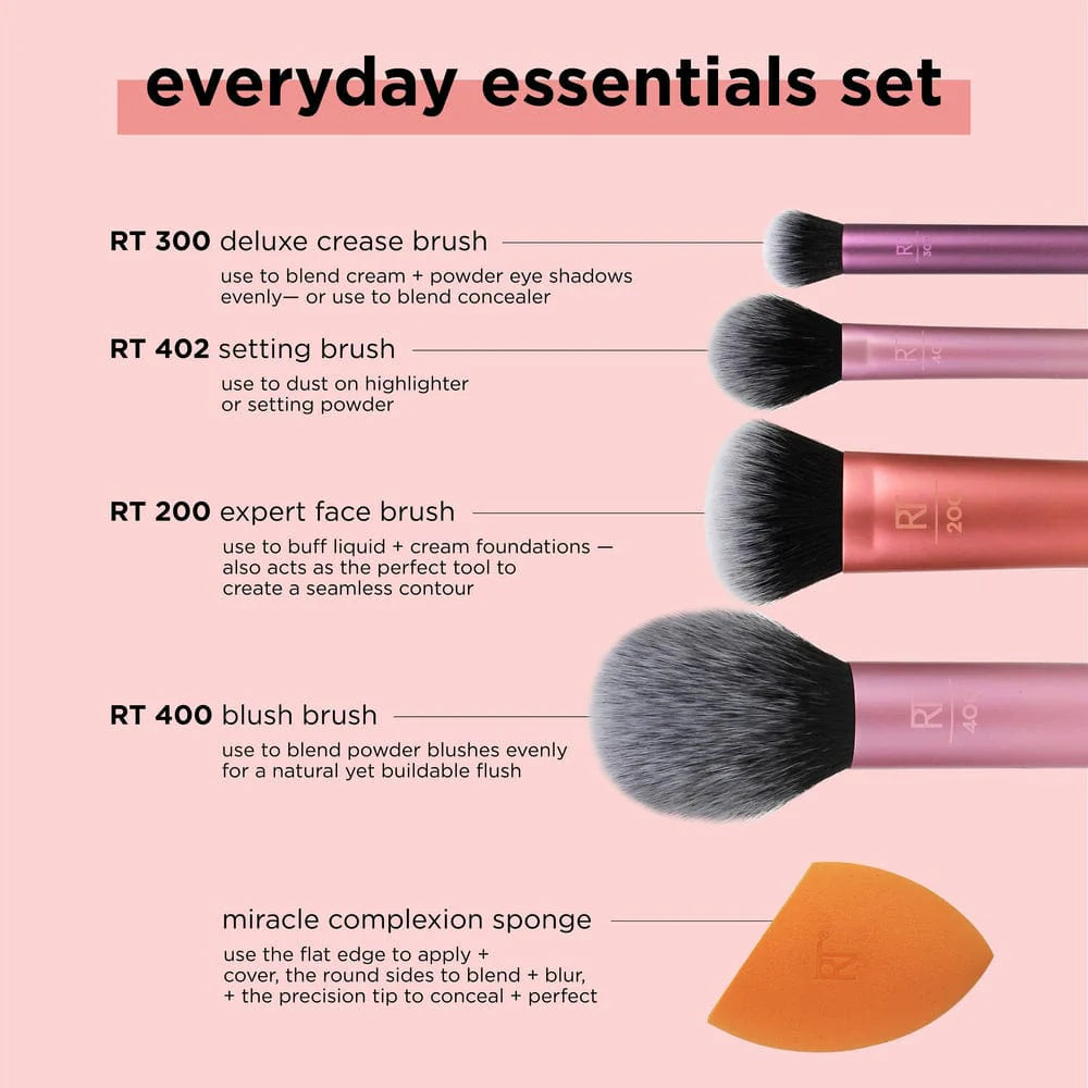 Real Techniques Everyday Essentials Makeup Brush Complete Face Set